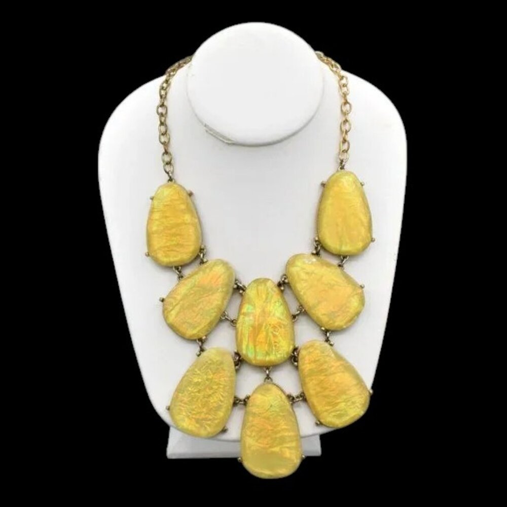 Vintage Yellow Bib Statement Necklace Foil Look